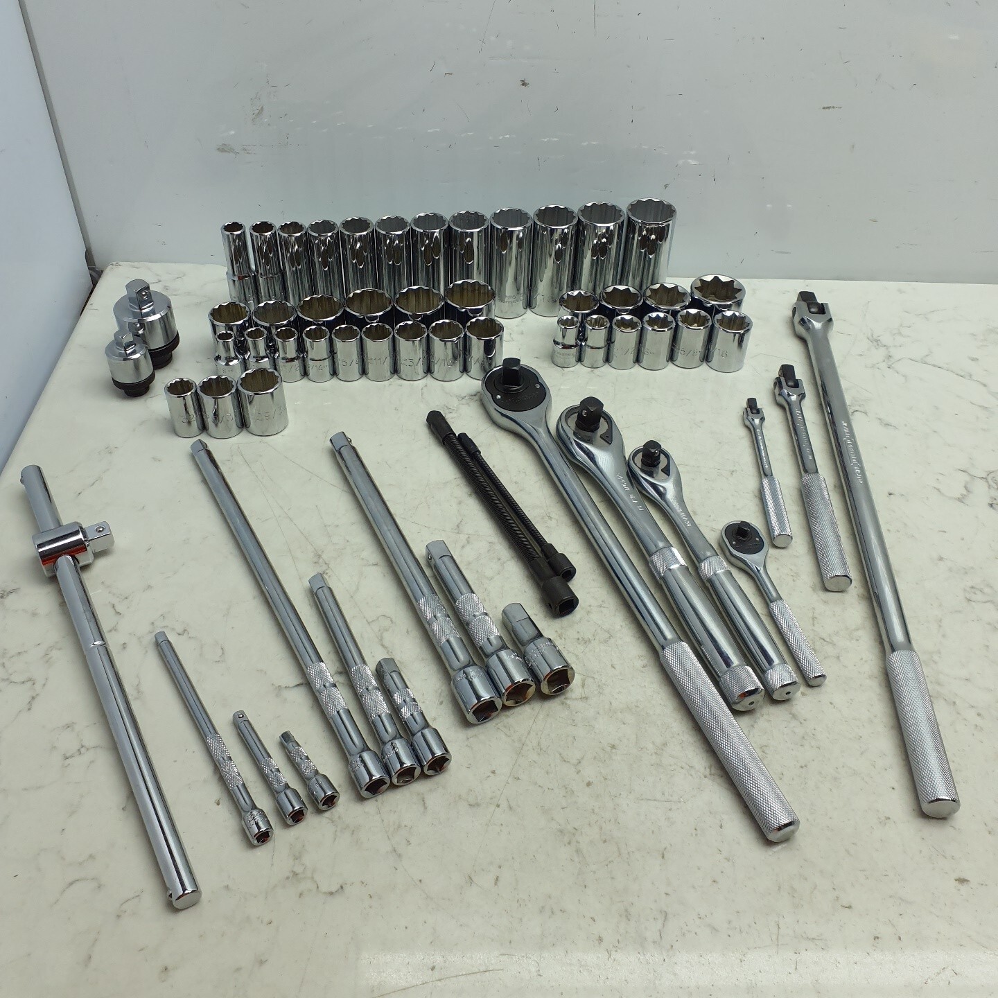 62Pc PROTO 1/2″ 12 & 8 Point SAE Socket Set Chrome *SEE DESCRIPTION FOR DETAILS