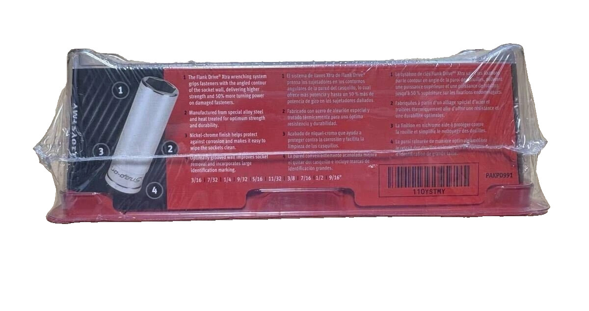New Snap-on 1/4″ drive 3/16″ to 9/16 10-pc 6-pt Deep FDX SAE Socket Set 110YSTMY
