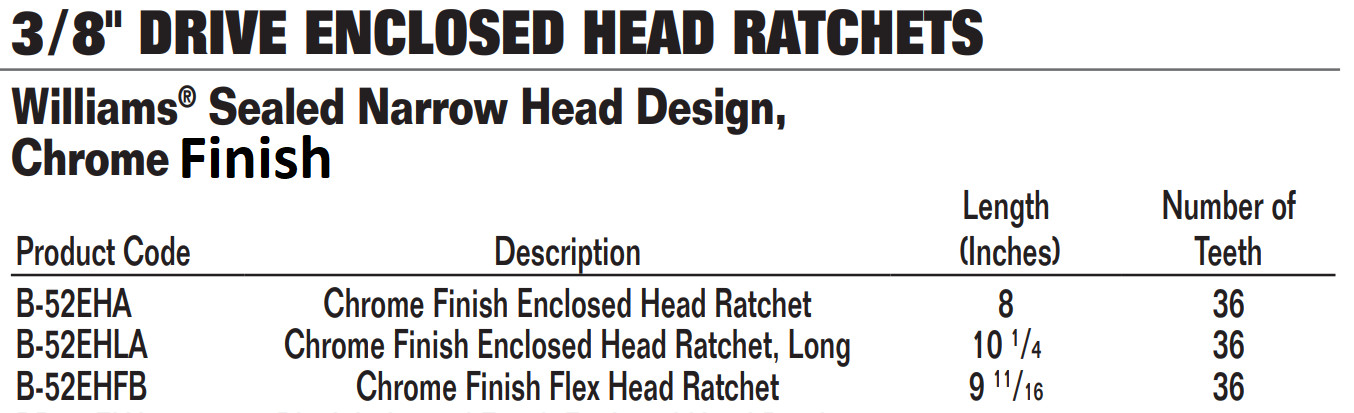 3/8″ Drive Enclosed and Flex Head Ratchets, Chrome Finish, Williams