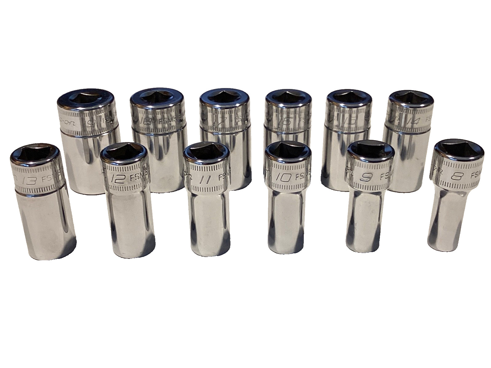 Snap On 212FSMSY 12 Piece 3/8″ Drive 6 Point Metric Semi Deep Socket Set MINT