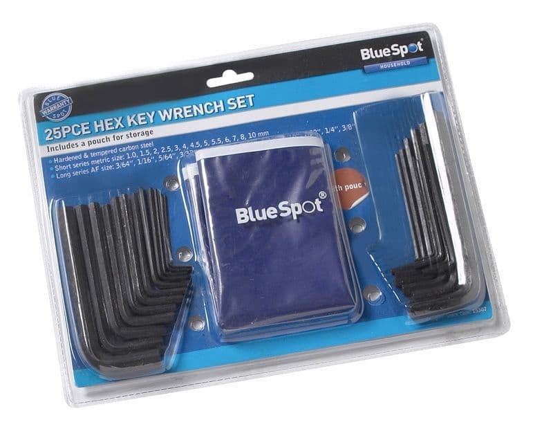 Blue Spot 15307 Metric and Imperial Hex Key Wrench Set With Pouch 25 Piece