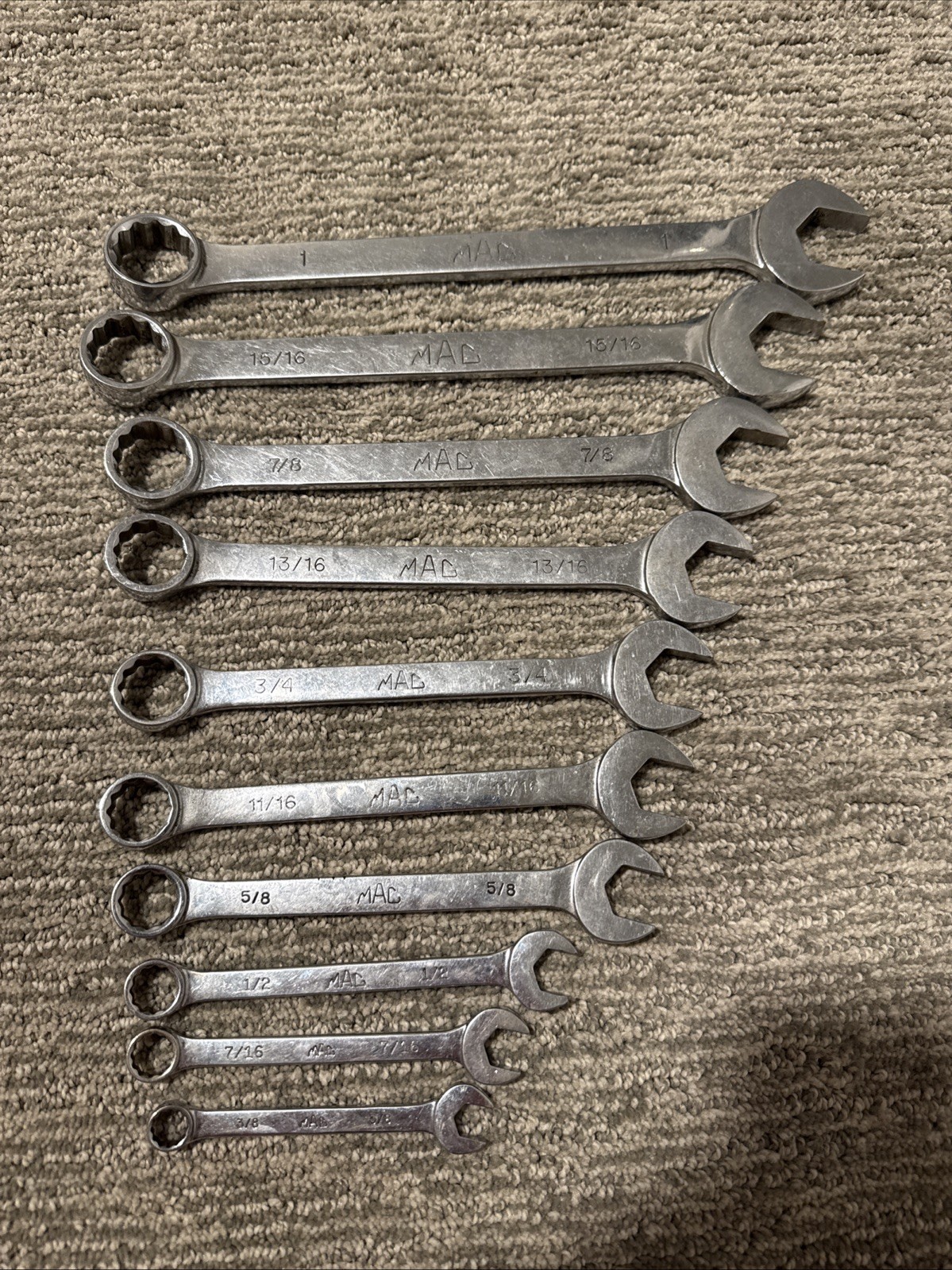 Set of 10 Mac Tools 3/8” – 1” Combination Wrench 12 Point