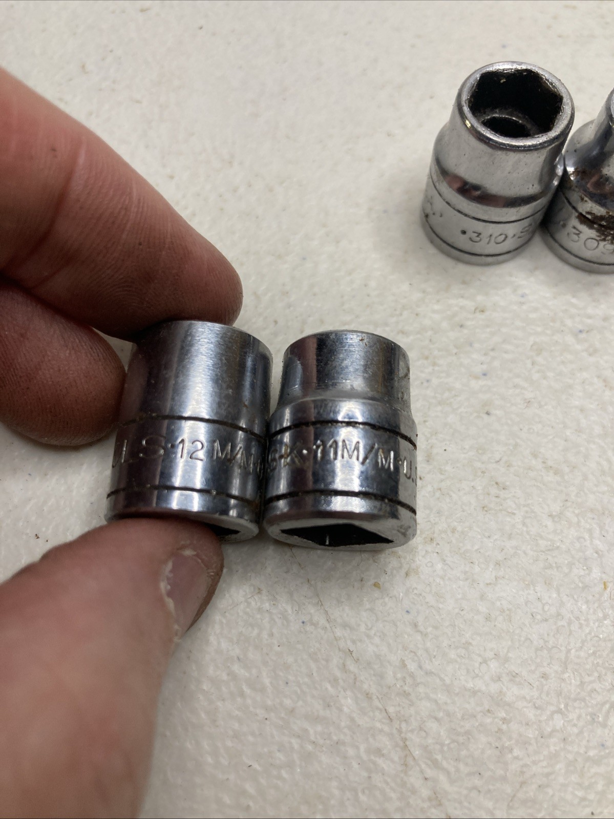 Vintage SK 308-312 Standard Sockets 3/8 Drive 6 Point. 8mm-12mm. -ST