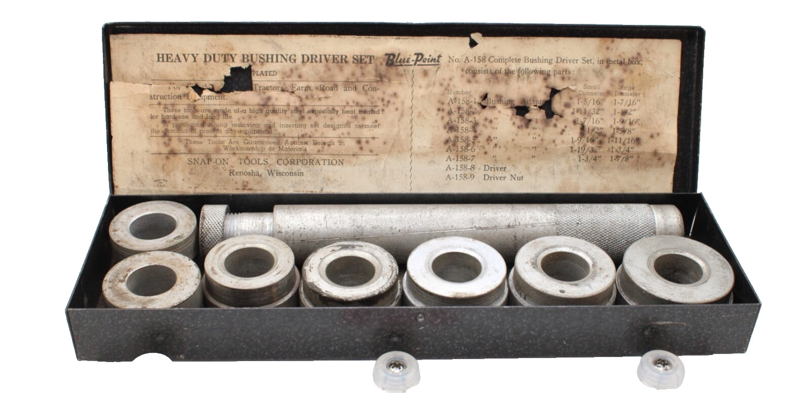 Blue-Point A-158 Heavy Duty Bushing Driver Set Metal Box USA