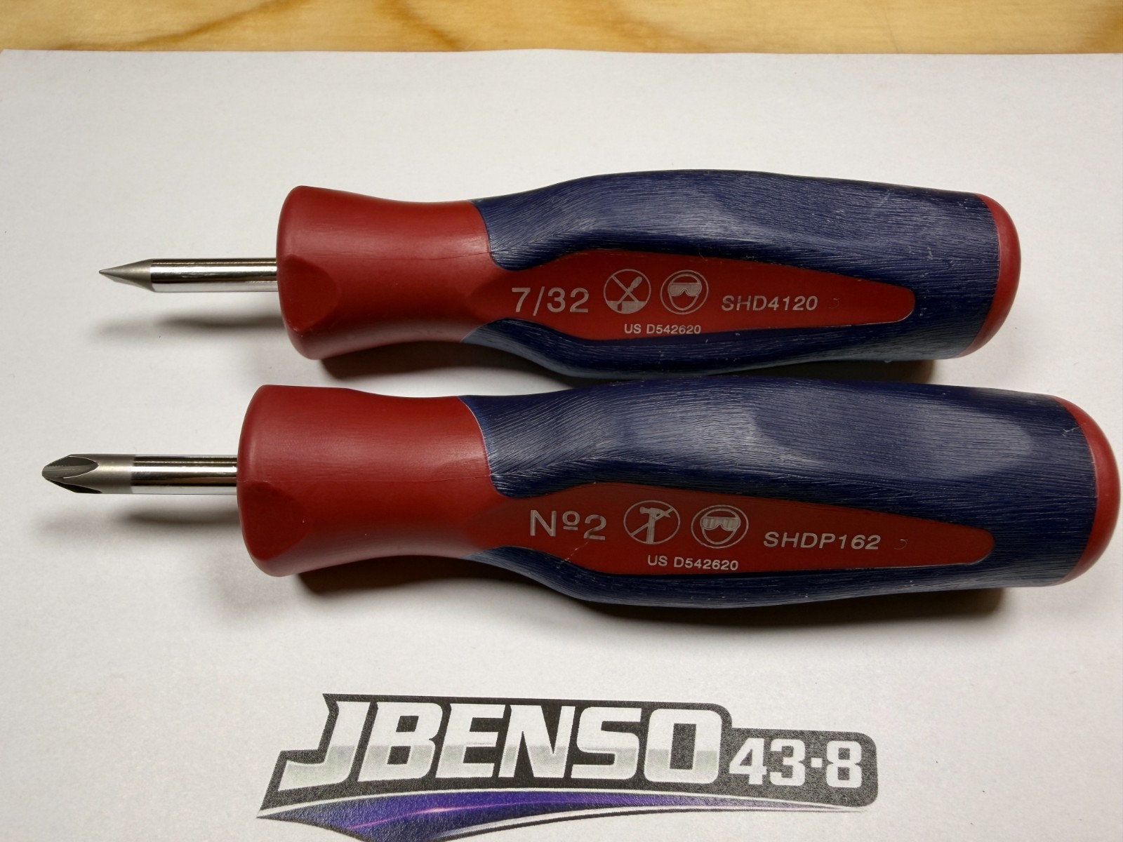 Snap-on Tools RARE RED WHITE BLUE 2pc Hard Grip Instinct Stubby Screwdriver Set