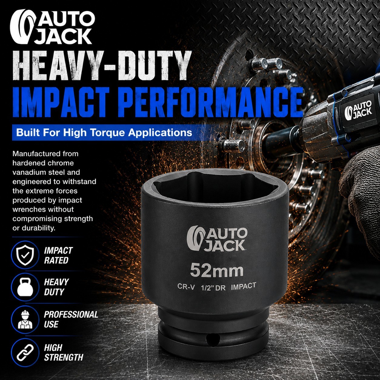 52mm Impact Socket 1/2″ Drive Deep 6 Point Hub Nut for Land Rover CR-MO Autojack