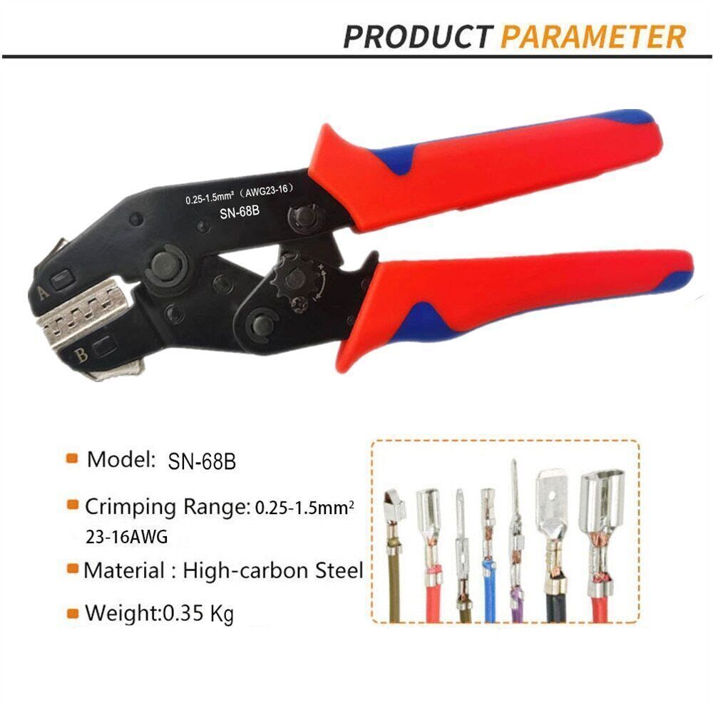 SN-68B Crimping Plier Crimper Tool 0.25-1.5mm² for Dupont,JST，TE,Molex Terminal