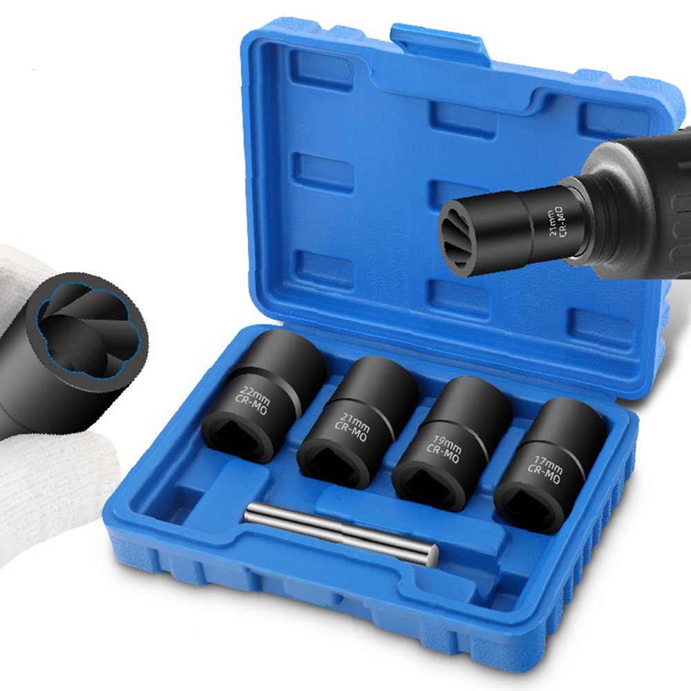 5Pcs/Set Twist Socket 1/2” Drive For Wheel Lug Nut Damaged Removal and Extractor