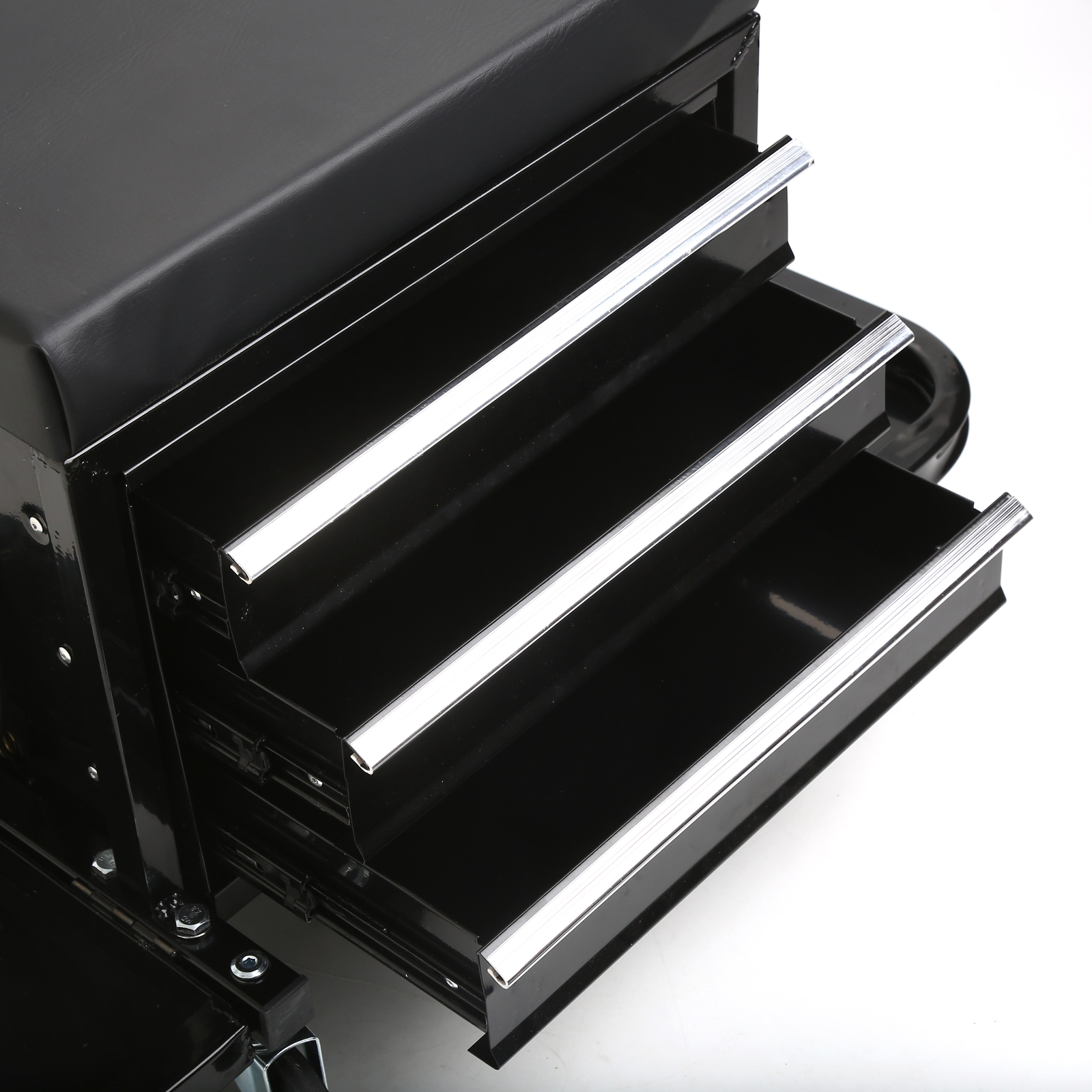 Mechanics Roller Work Seat w/ 3-Drawer Tool Box Storage Tray Padded Stool Black