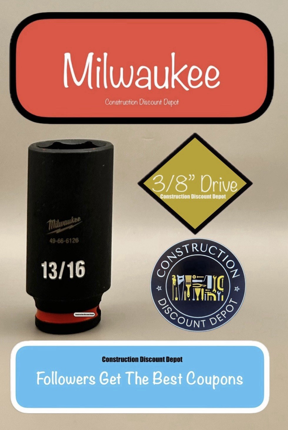 Milwaukee 49-66-6126 13/16 In. Shockwave Impact Duty 3/8″ Drive Deep Socket
