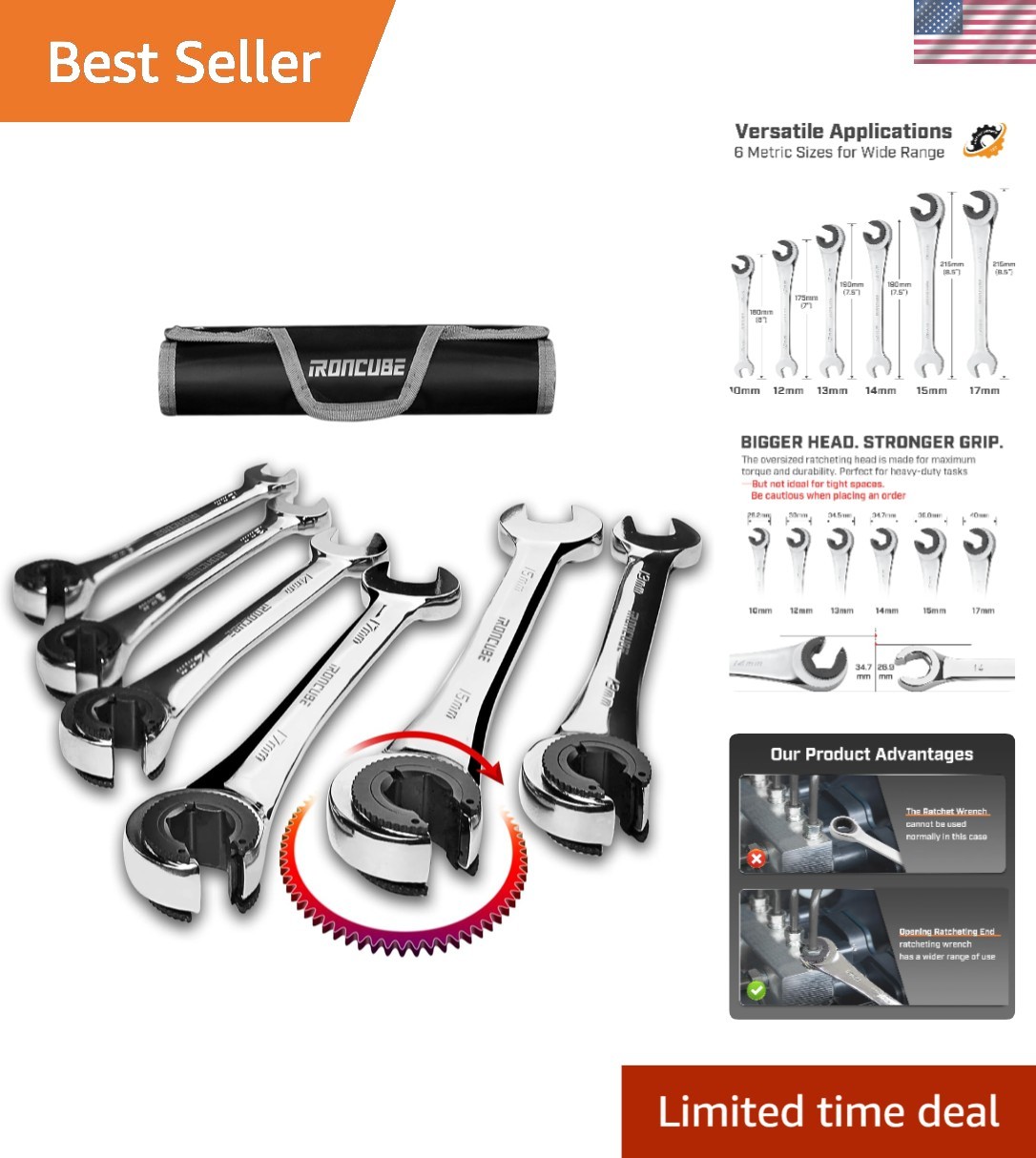 Professional Ratcheting Flare Nut Wrench Set 10-17mm – Precision and Durability