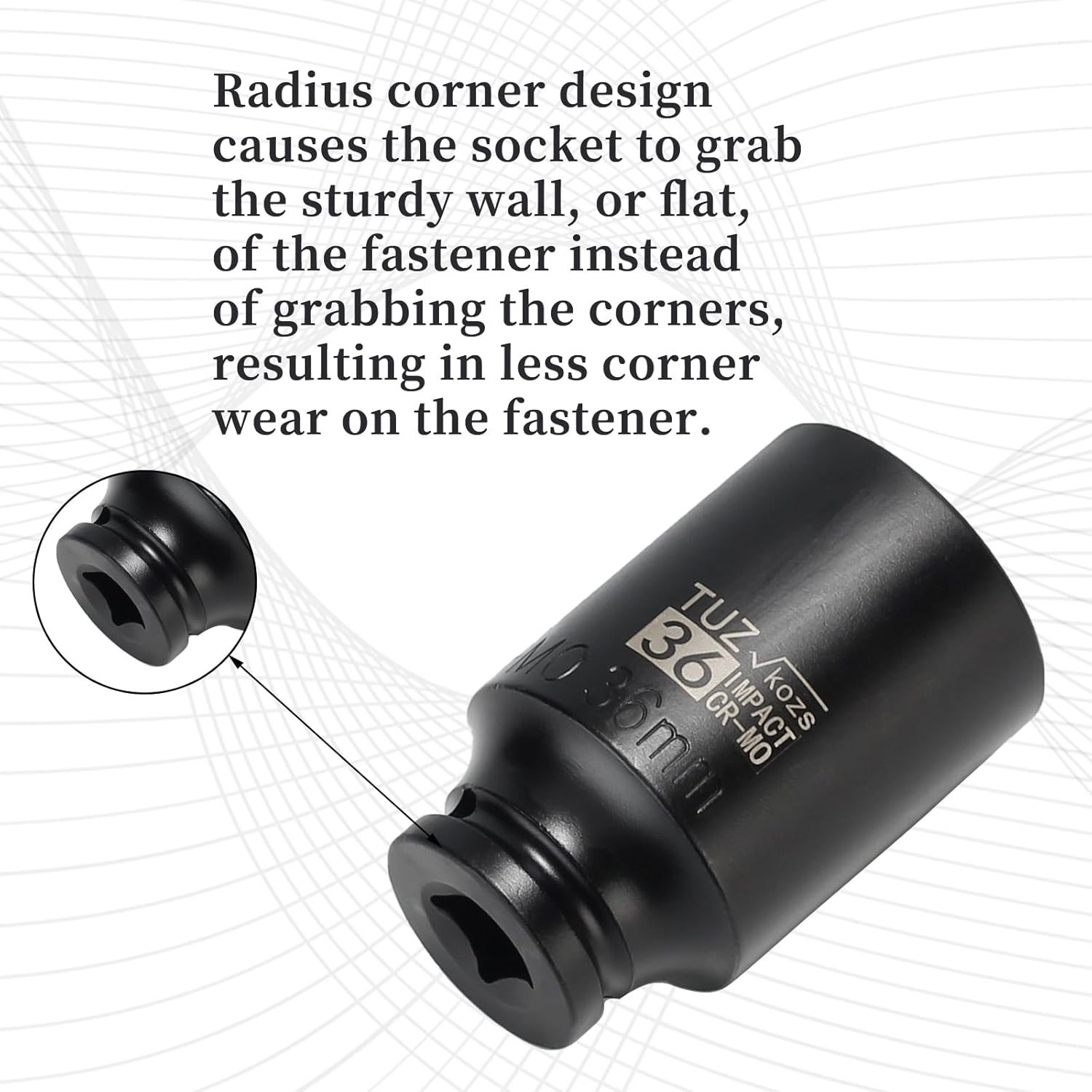 Professional 36mm Impact Socket – 1/2″ Drive with Radius Corner Design