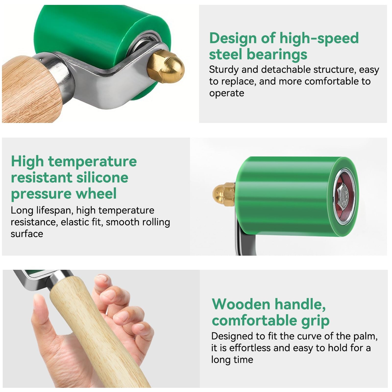 Silicone Seam Roller, 40mm Width Hand Pressure Roller Professional Green