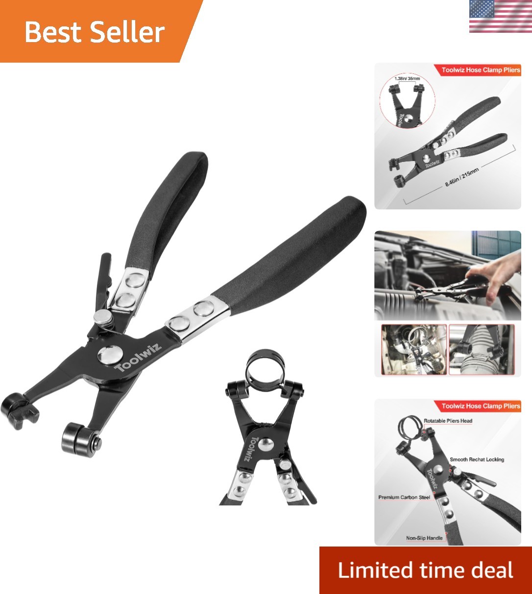 Durable Hose Clamp Pliers with 1.38in Max Opening for Automotive Applications