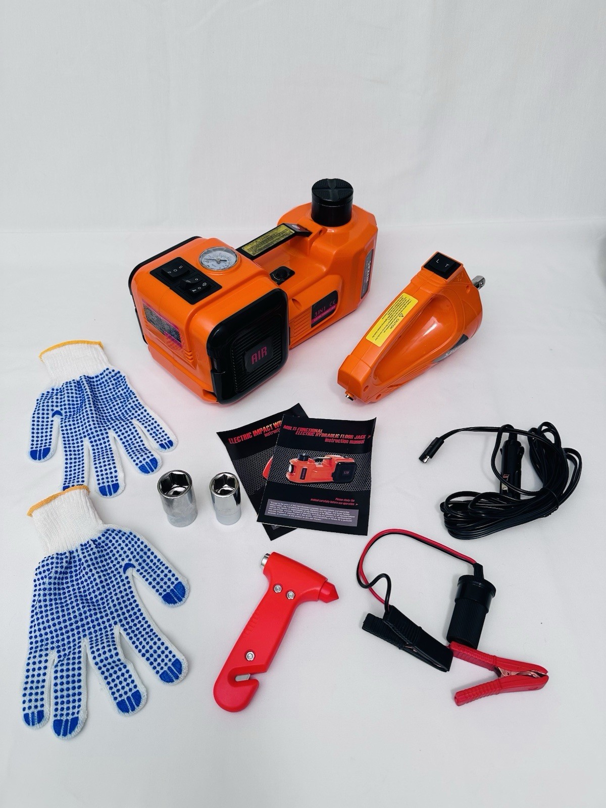Portable Car Repair Tool Kit – Incl. Jack, Air Pump, Electric Wrench & Light