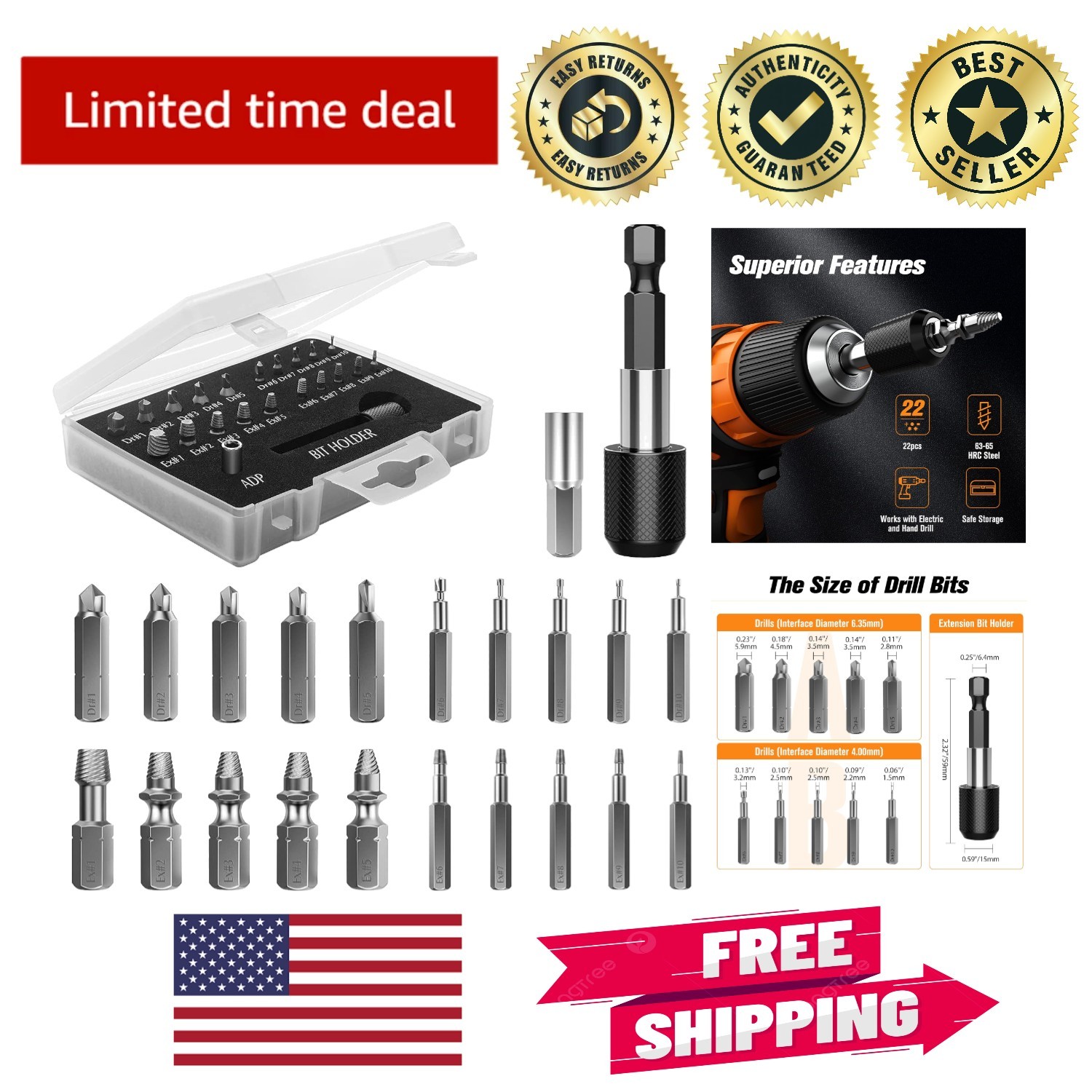 Effortless 22-Pc Screw Extractor Set – High Strength Steel with Easy Operation