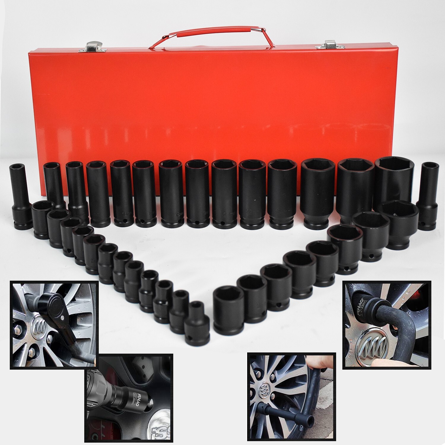 Impact Sockets Set 1/2 Inch Drive 35 PCS Metric 8mm-32mm Deep Length 6-Point Set