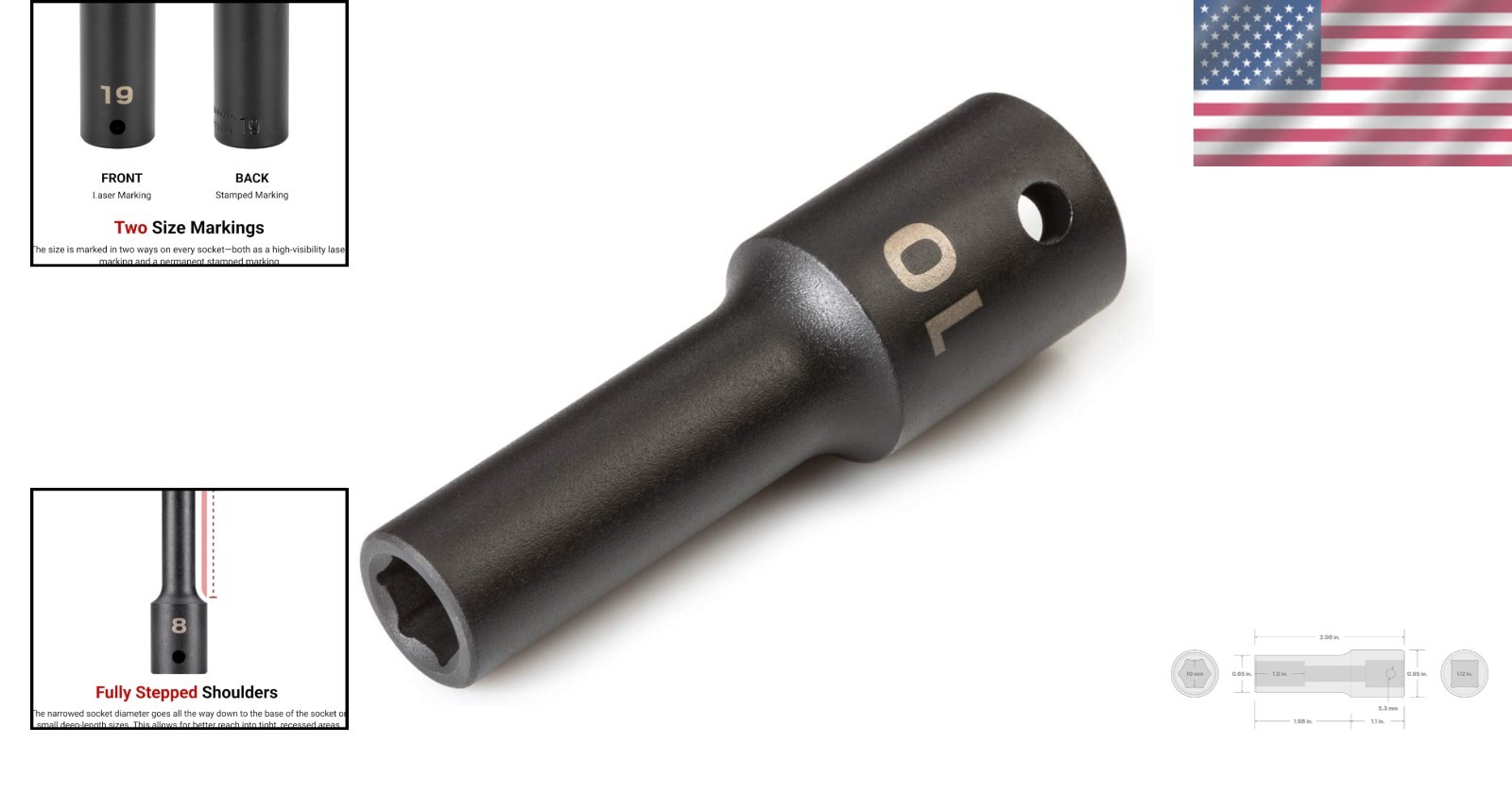 1/2 Inch Drive x 10 mm Deep Impact Socket – Alloy Steel & Corrosion Resistant