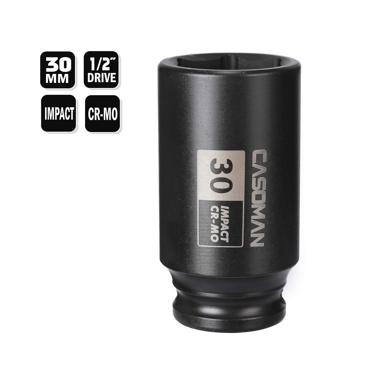 1/2″ Drive x 30 mm Deep 6 PT Impact Socket, CR-MO, 1/2-inch Drive 6 Point Axl…