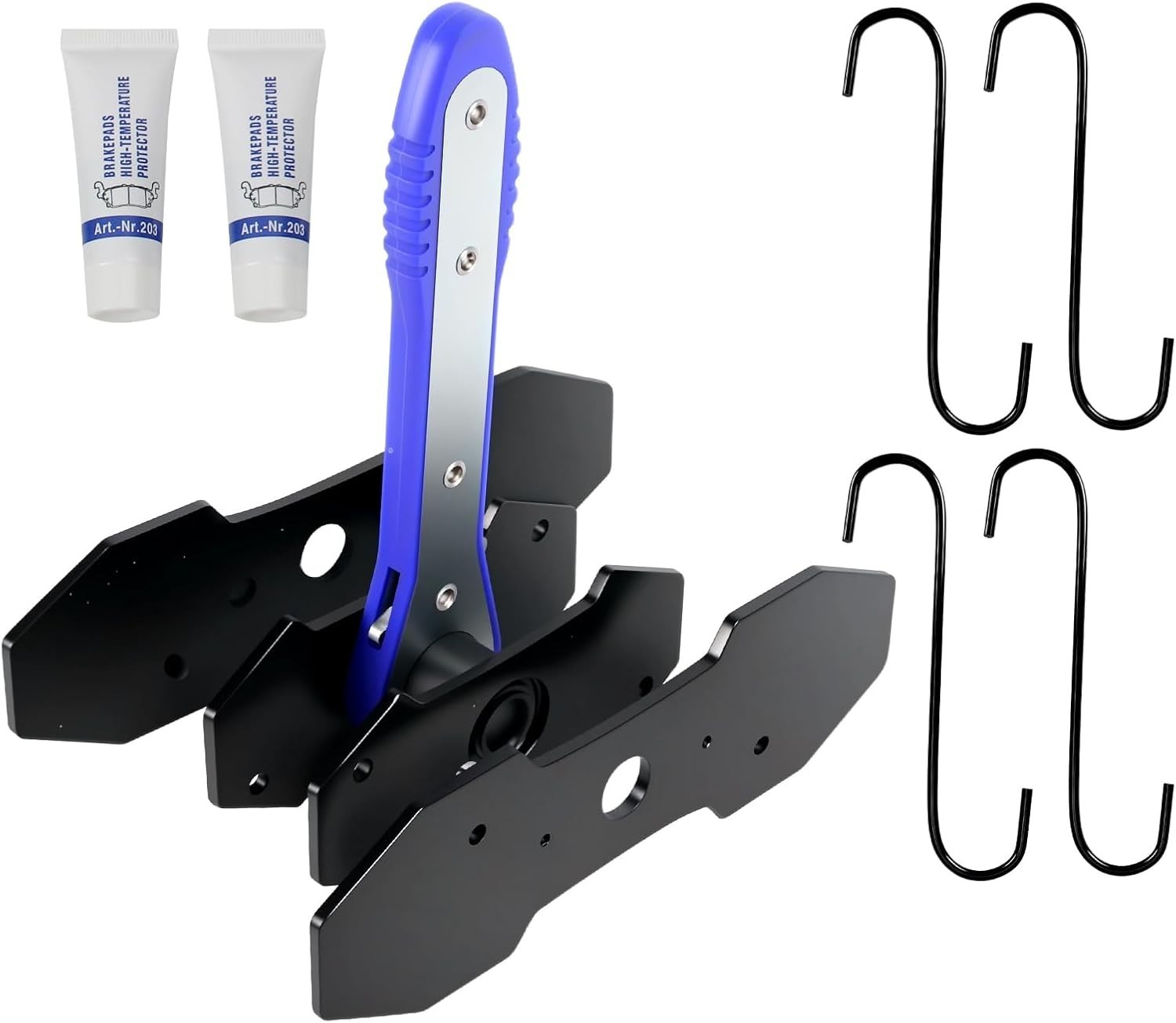 Brake Caliper Compression Tool Kit with 4 Hooks & Steel Plates for Car Repair