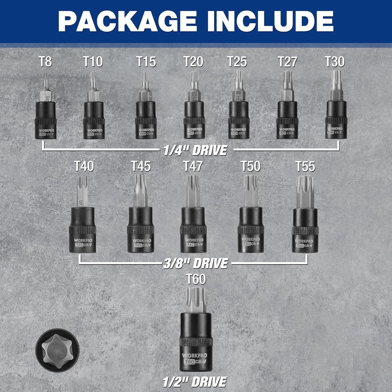 Torx Bit Socket Set, 1/4″, 3/8″ and 1/2″ Drive Torx Bits 13-Piece Socket Set …
