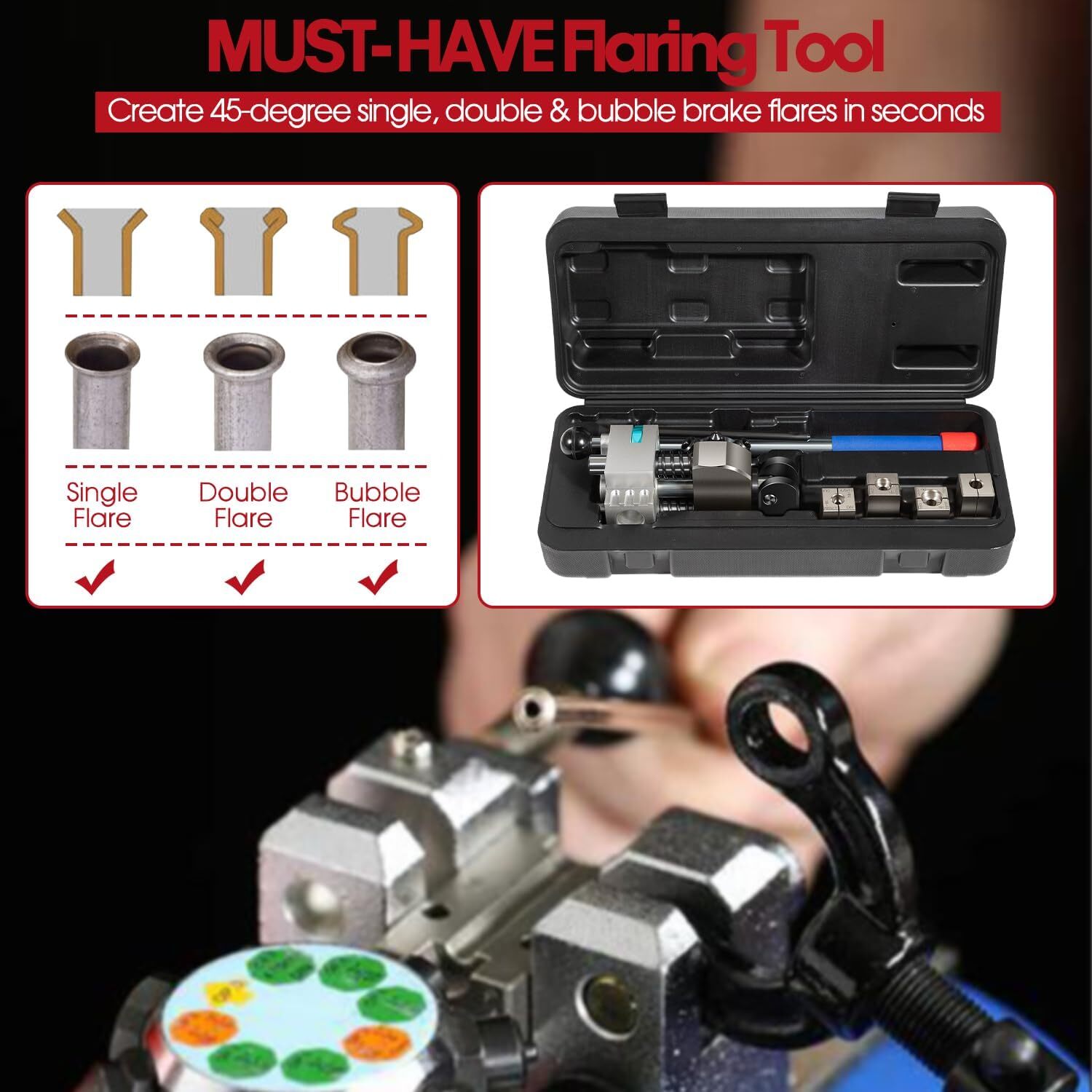 Brake Line Flaring Tool Kit 45° Single, Bubble, Double Flare Tool For Hard Line