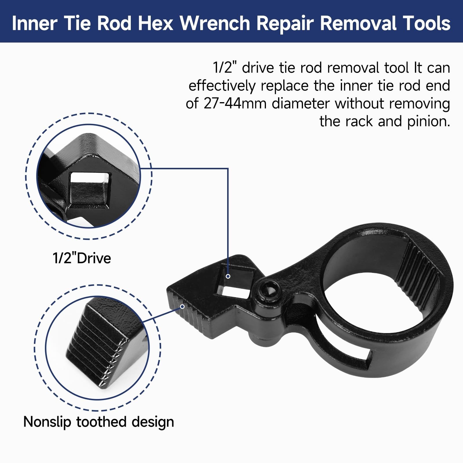 Universal Inner Tie Rod Removal Tool Kit – 3/8″ U-Wrench & 27-44mm Hex Wrench fo