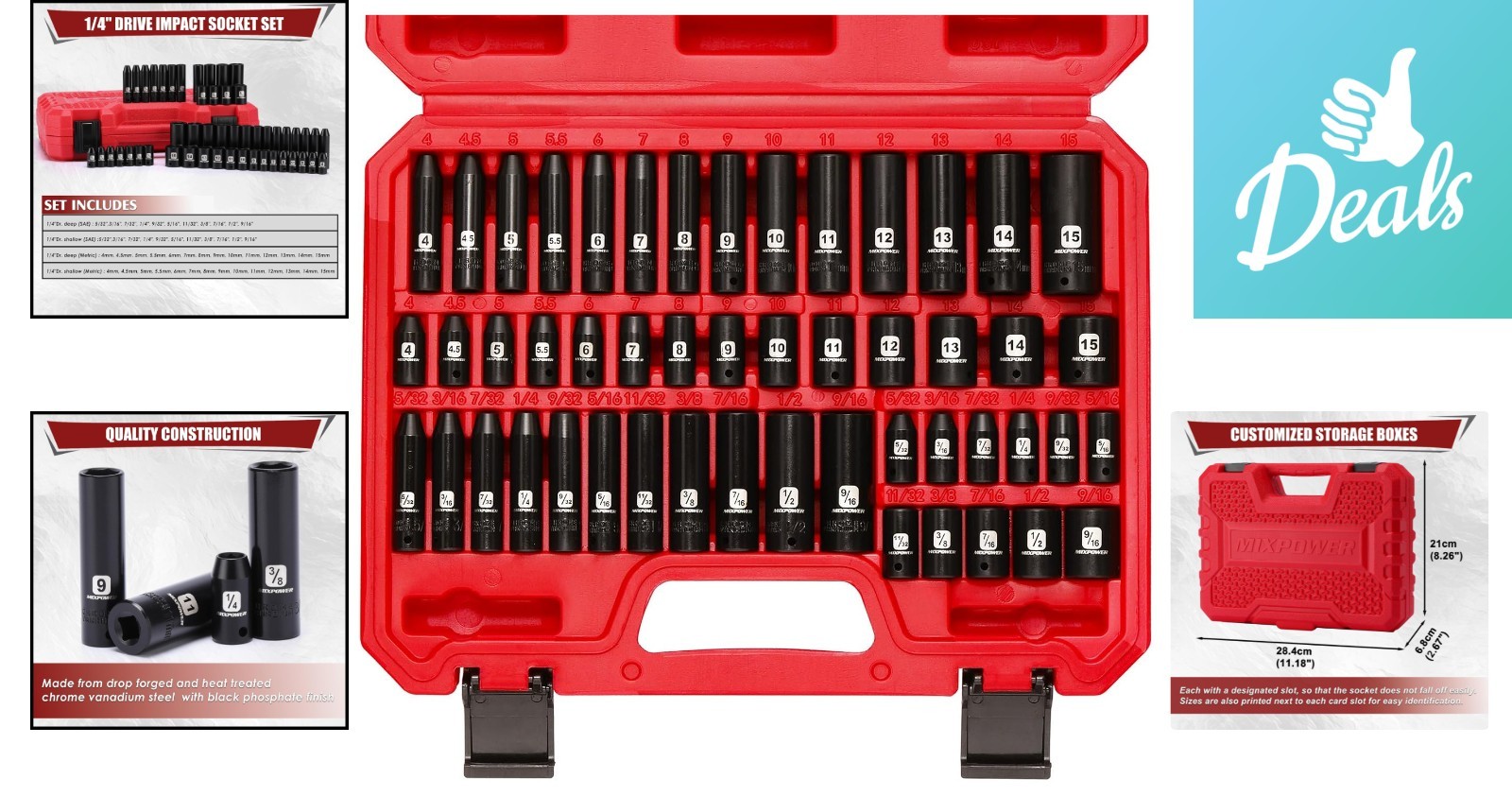 Versatile 50-Piece Socket Set 1/4″ Drive – High-Torque & Dual Size Markings