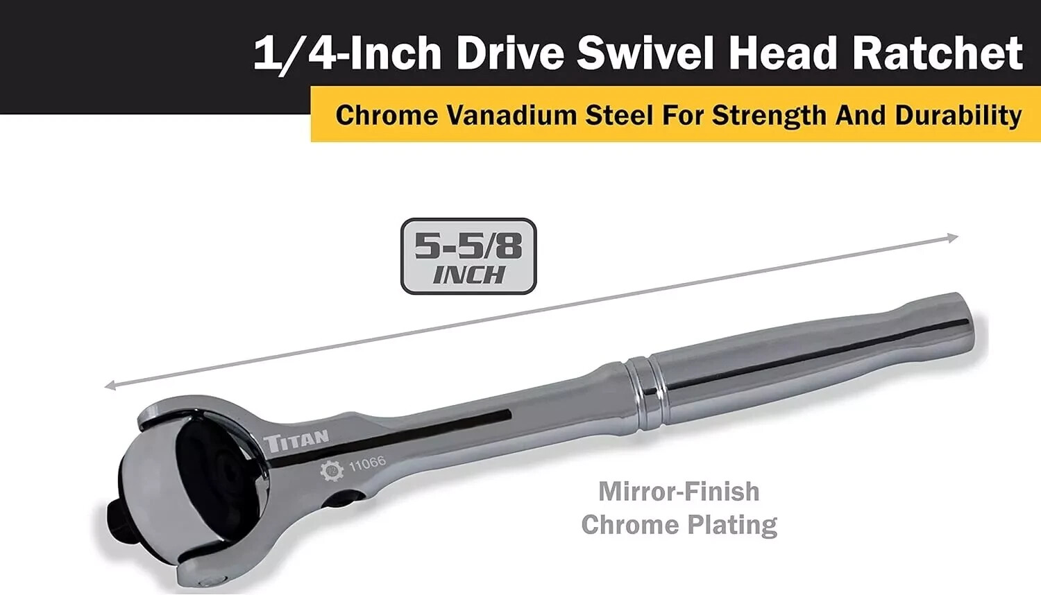 Titan Tools 11066 1/4″ Drive Round Swivel Head 72 Tooth Ratchet 5-5/8″ Long