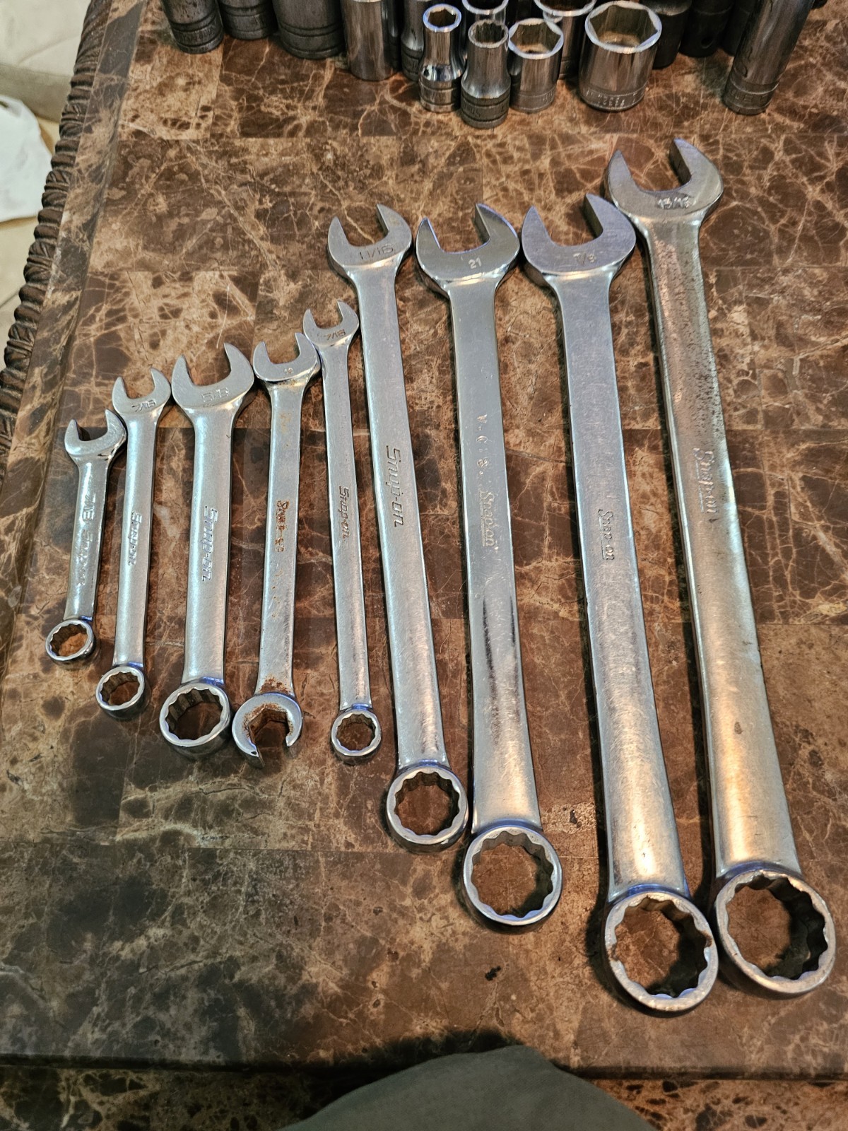 Snap-on Wrench Lot 9 Pc OEX OEXM OXI RXSM SAE METRIC 12 21 15/16 7/8 11/16 7/16