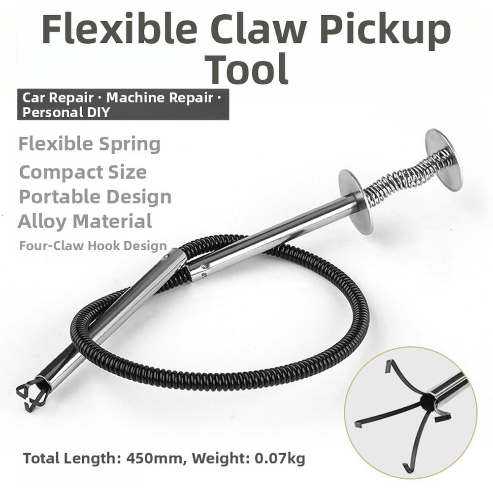 Compact Flexible Magnetic Pickup Tool with Four Claw Hook for Automotive Use