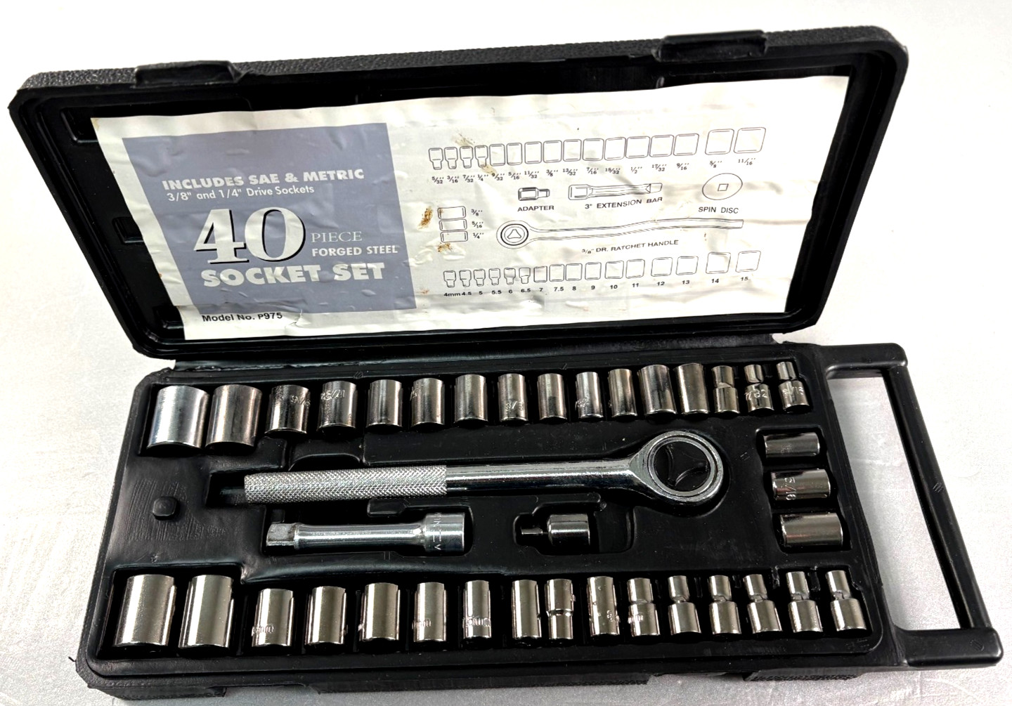 Harbor Freight 40 piece Socket Set SAE/Metric Sockets #P975 Plastic Case