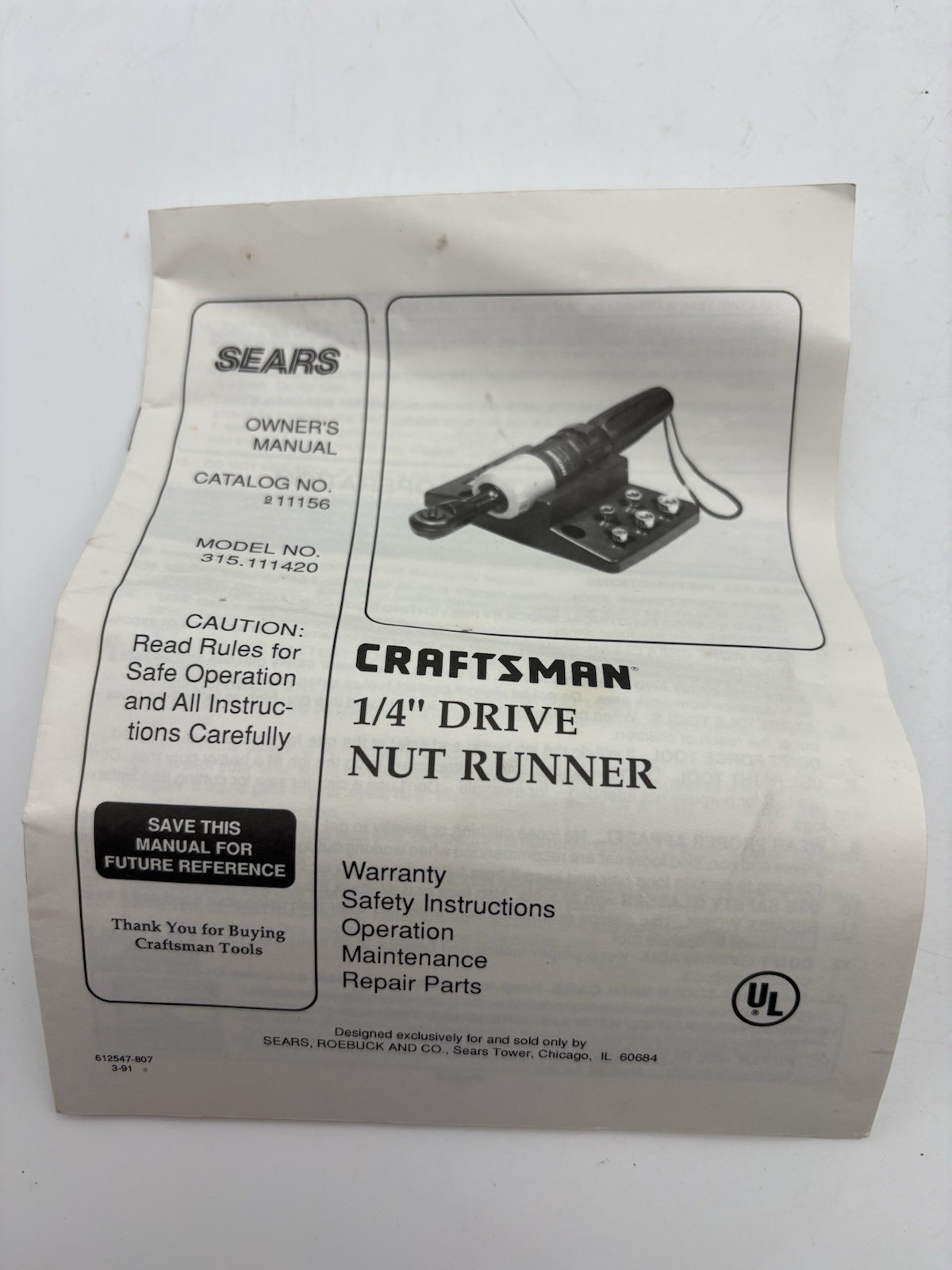 VINTAGE CRAFTSMAN Sears Drive Nut Runner Kit Wall Mount Charging 911156
