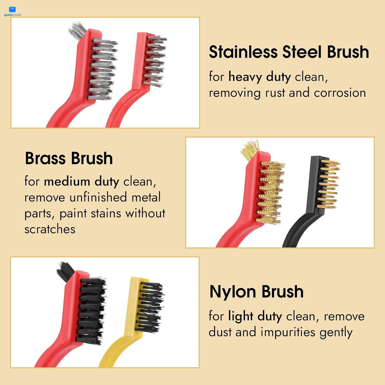6 Pieces Wire Brushes Set, Small Metal Brass/Stainless L, Red+3 Mixed Color