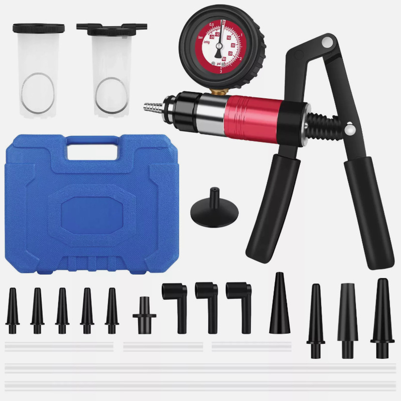 23PCS Hand Held Vacuum and Pressure Pump Tester Tool with Box Brake Bleeder Kit