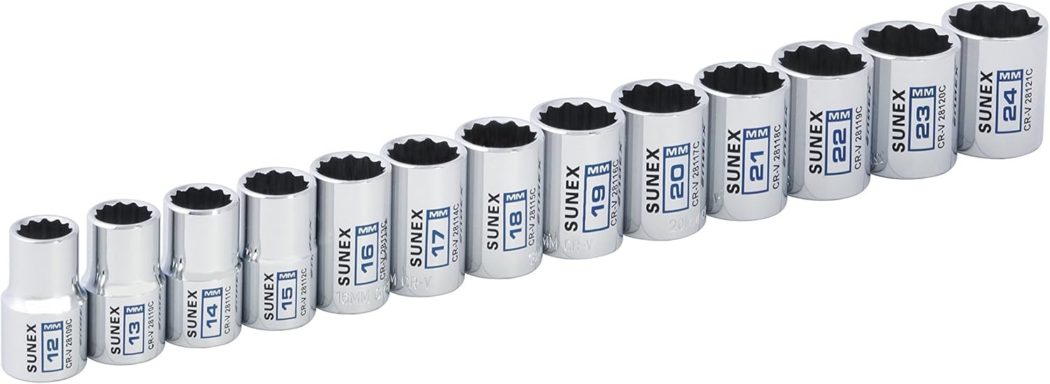 13Piece 1/2″ Drive Chrome Socket Rail 12Pt Metric Standard 1″