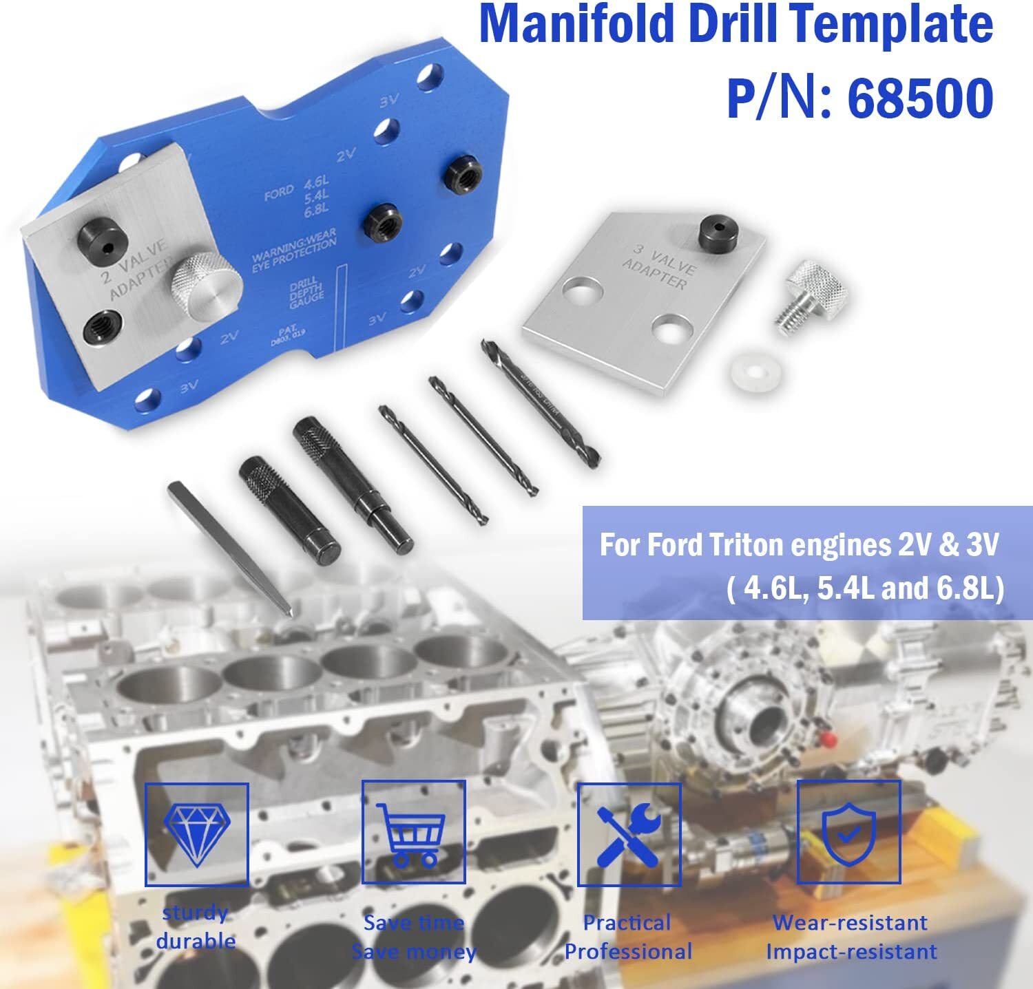 Manifold Drill Template 68500 For Ford Triton Engines 2V & 3V (4.6L, 5.4L,6.8L)
