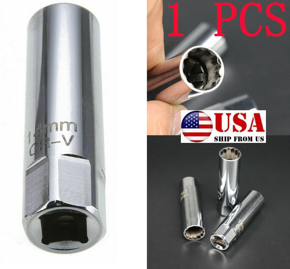 1X 14mm 3/8″ Drive 12 Point Spark Plug Socket Magnetic Retainer Thin Wall Sleeve