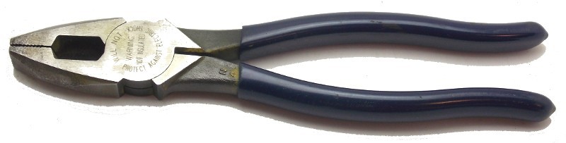 Klein Tool Logo Lineman Pliers Blue Handle Tool Model D201-9NE Made in USA Used