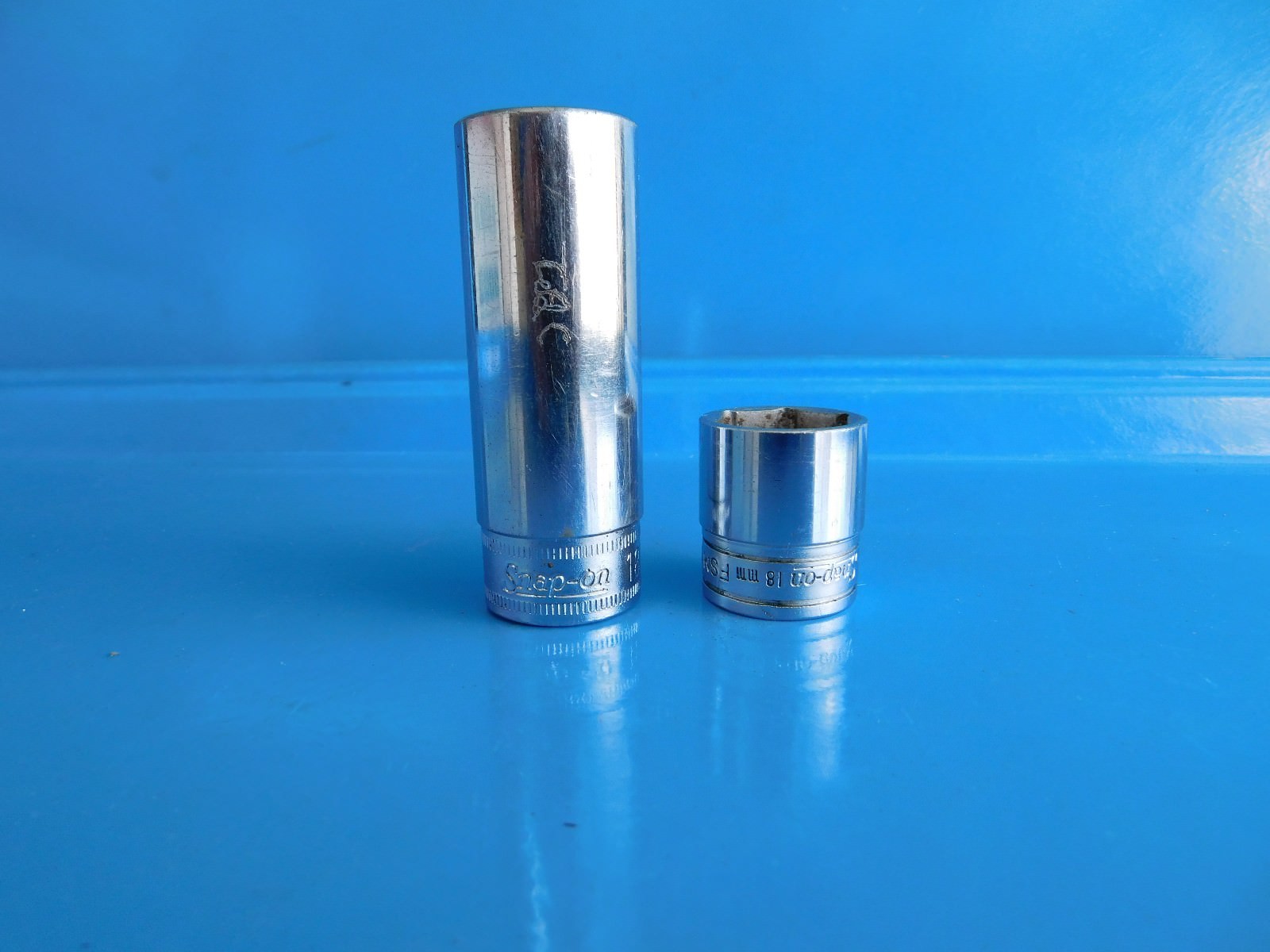 USED,SNAP ON 3/8 IN. DR.,»18mm» SHORT & DEEP SOCKETS,LOT OF 2, #’FSM18 & SFSM18