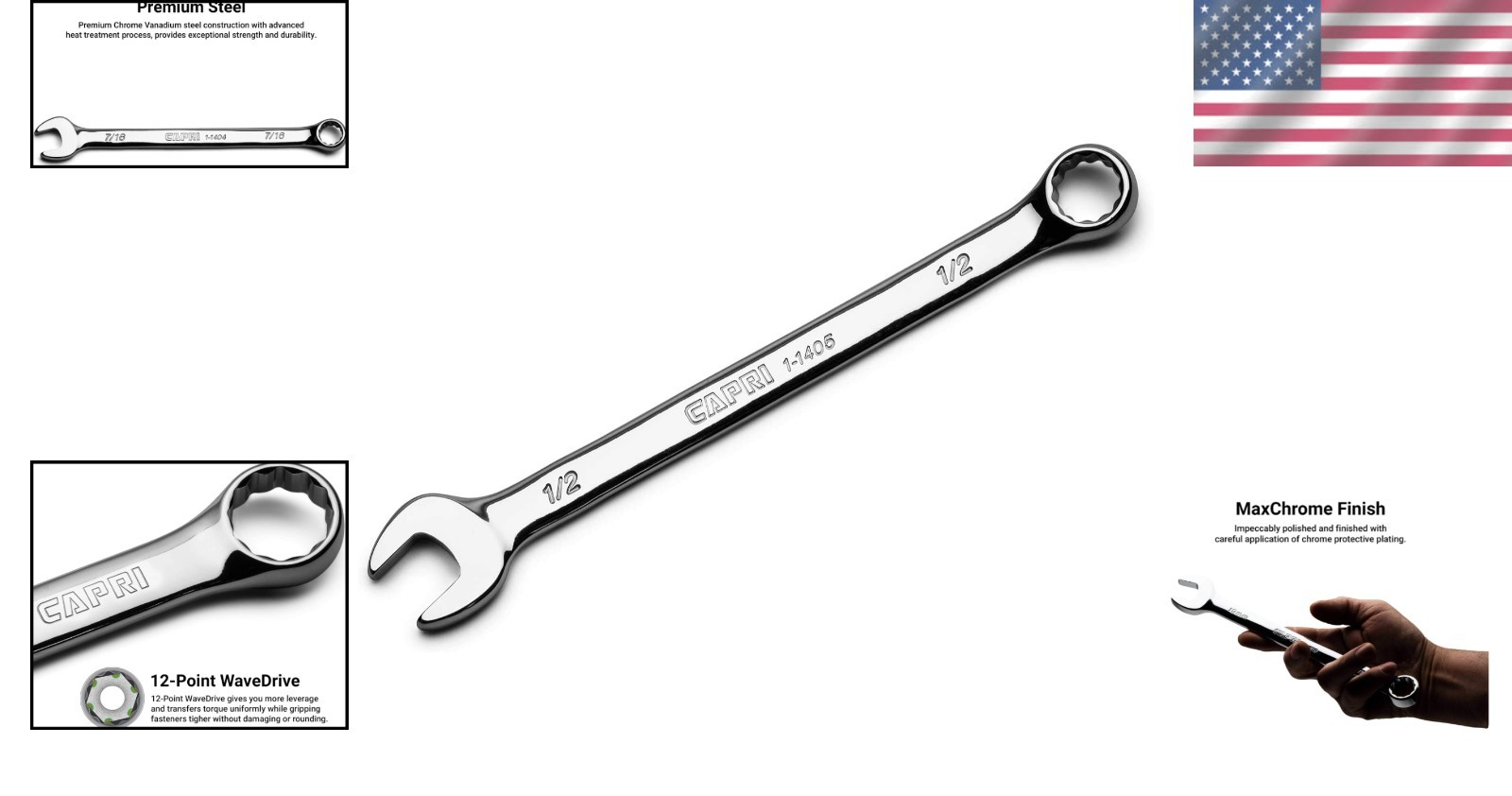 Professional-Grade 1/2-Inch Chrome Vanadium Combination Wrench, Polished Finish