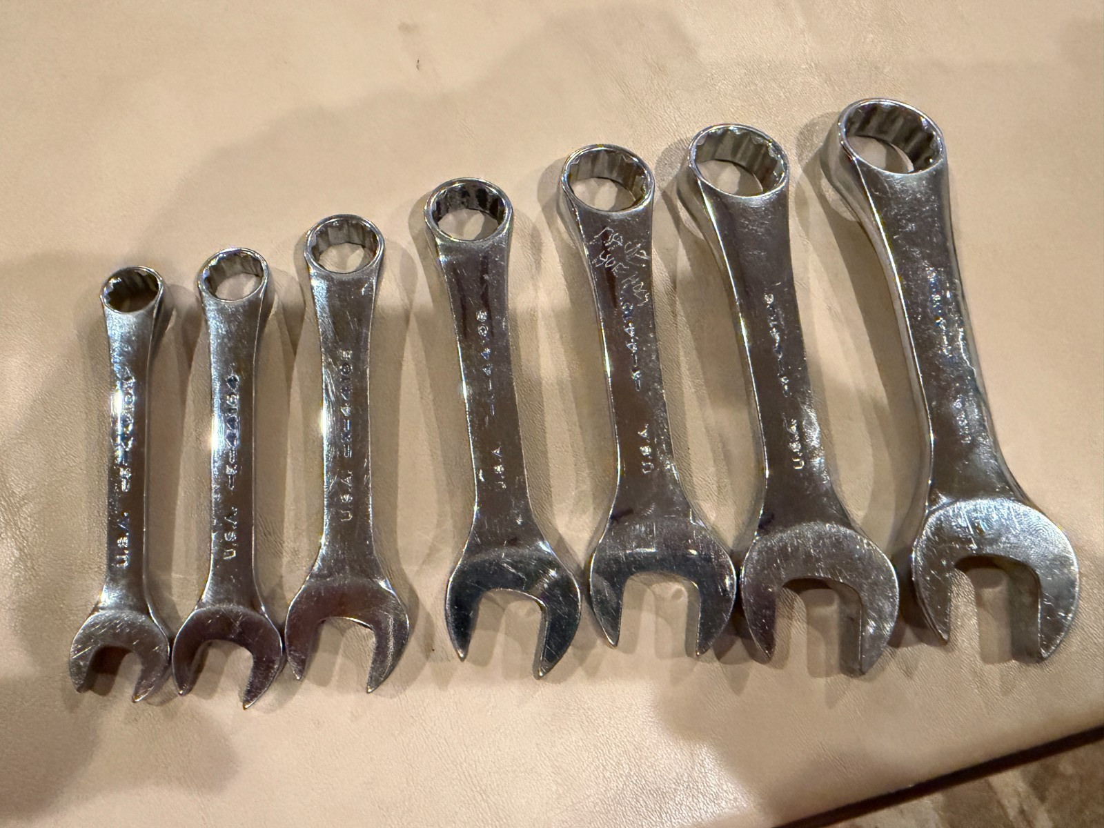 Used Craftsman Professional, 7 PC Stubby Combination Wrench Set SAE, USA made.