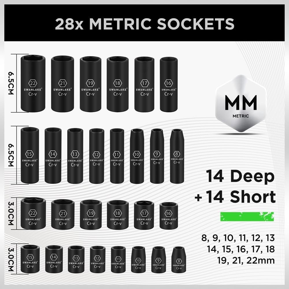 Heavy-Duty 3/8» Drive Socket Set – 50-Piece SAE & Metric, Corrosion Resistant