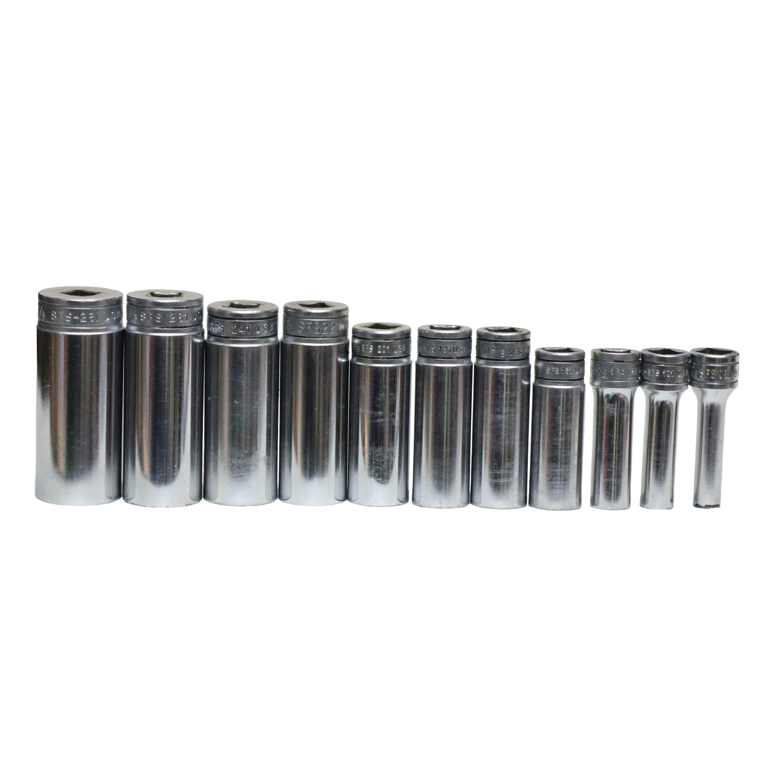 10 Pc Snap-on 3/8 Drive 6 Point Sae Deep Socket Set Sfs081-sfs281 READ DESC