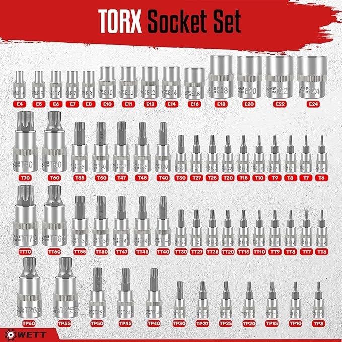 Master Torx Bit Socket and External Torx Socket Set, 60-Piece 1/4″, 3/8″, 1/2″