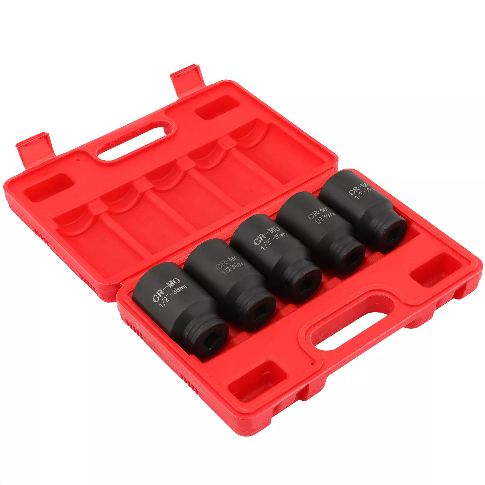5Pcs 1/2″ Drive Deep Impact Axle Hub Socket Set 6 Point 33mm 34mm 35mm 36mm 38mm