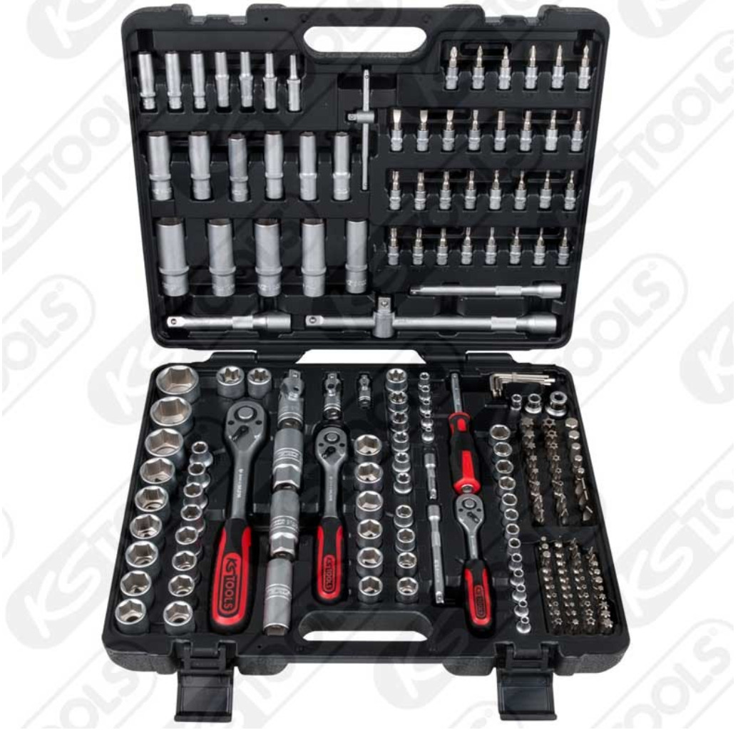 KS TOOLS Steckschlüssel-Satz 195-tlg Knarrenkasten Magneteinlagen Ratschenkasten