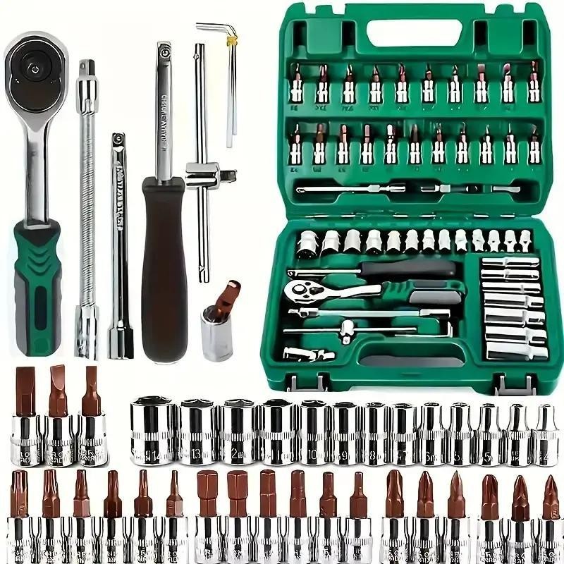53PC Ratchet Wrench Socket Set Car Repair Machinery Hand Tool 1/4» Drive Metric