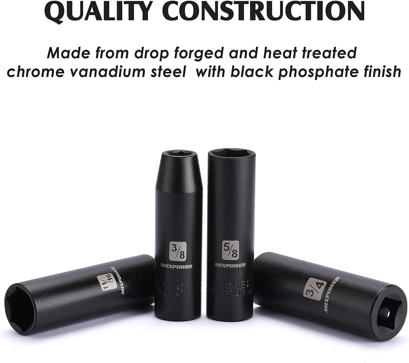 11 Pieces 1/2-Inch Drive Deep Impact Socket Set, 3/8-Inch to 1-Inch, CR-V, SA…