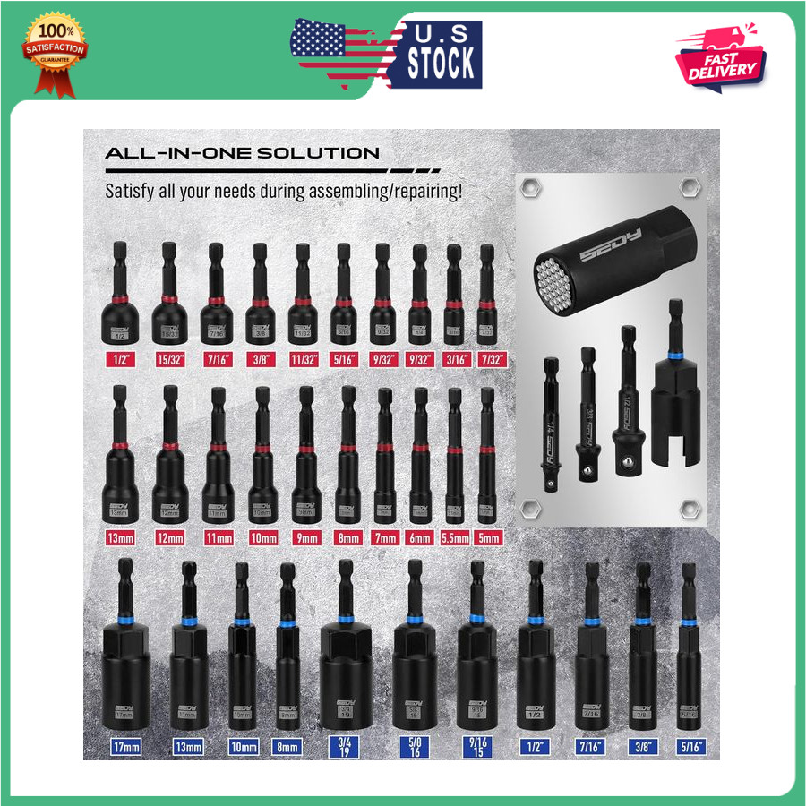 80-Piece Magnetic Impact Nut Driver Set Metric SAE Socket Adapters Power Bits